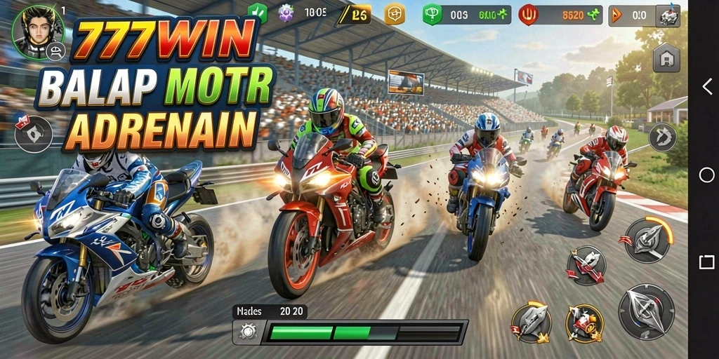 Screenshot 777WIN yang menunjukkan aksi balap motor yang mendebarkan.