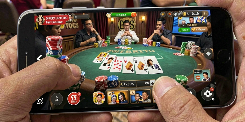 Screenshot utama dari gameplay poker yang menegangkan di DIREKTURTOTO.