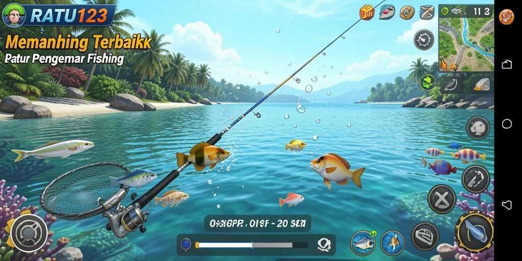 Tampilan gameplay RATU123 yang menawan saat memancing di laut.