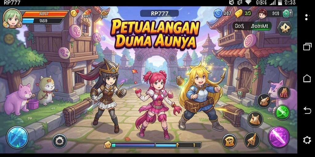 Tampilan gameplay RP777 yang memukau dengan karakter anime yang menawan.