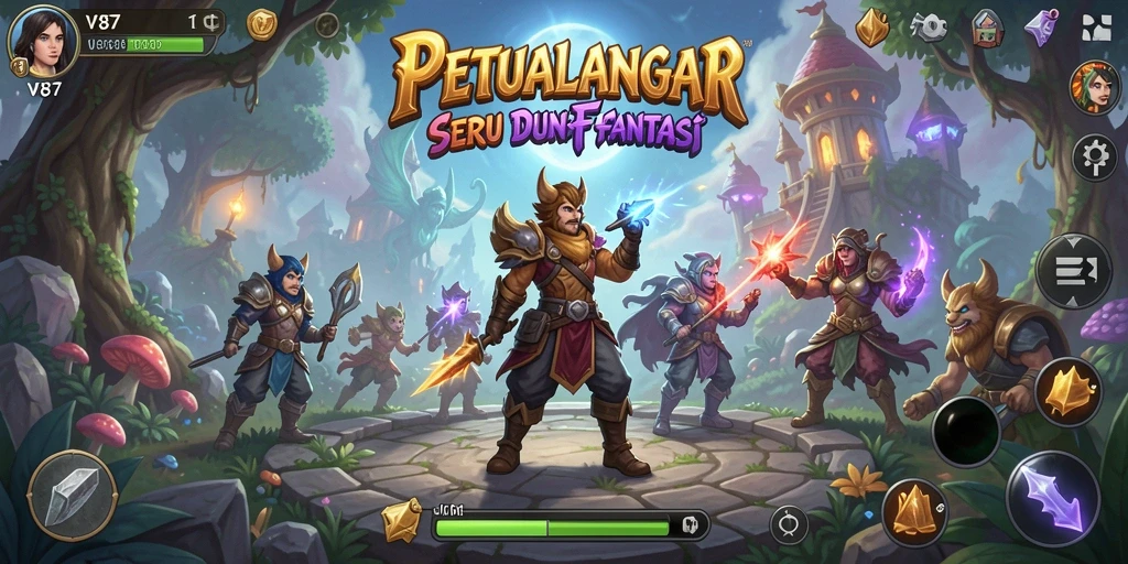 Tampilan gameplay seru V87 saat menjelajahi dunia fantasi.